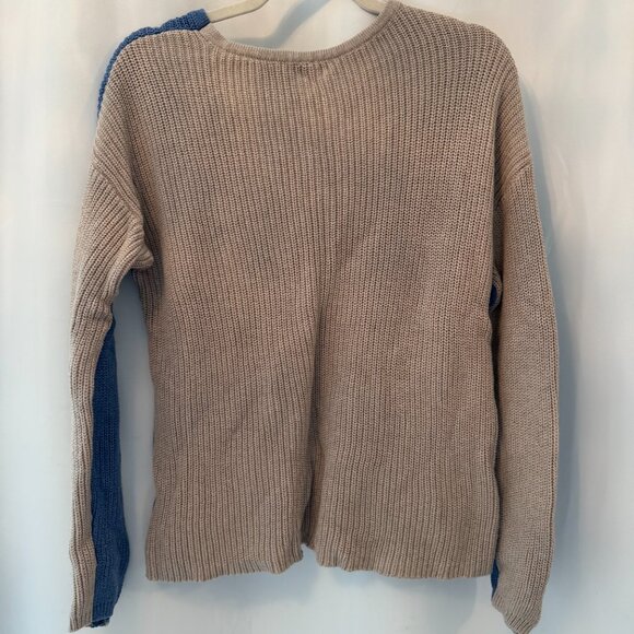 Blue and Beige Color block Knit V-Neck Sweater - Picture 2 of 2
